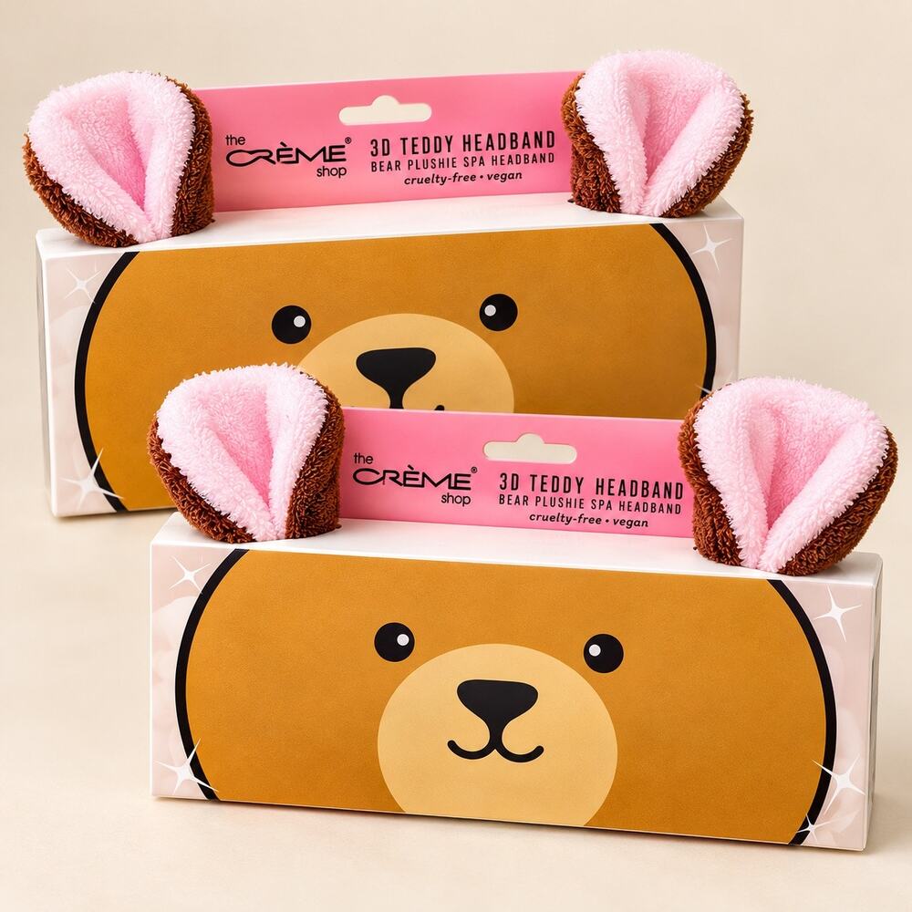 The Crème Shop Teddy Bear Spa Headbands Pink Brown Lot of 2 NWT